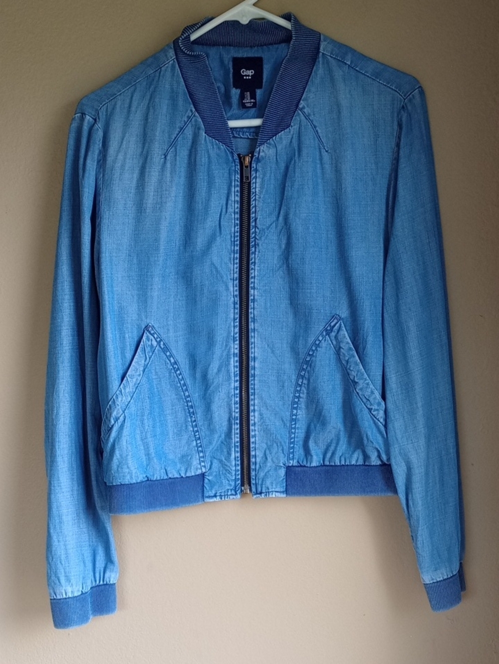 Gap Chambray Zip Up Light Weight Bomber Jacket Size M